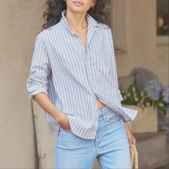 Frank & Eileen Tops - Frank & Eileen Barry Linen Blue Pink Stripe L